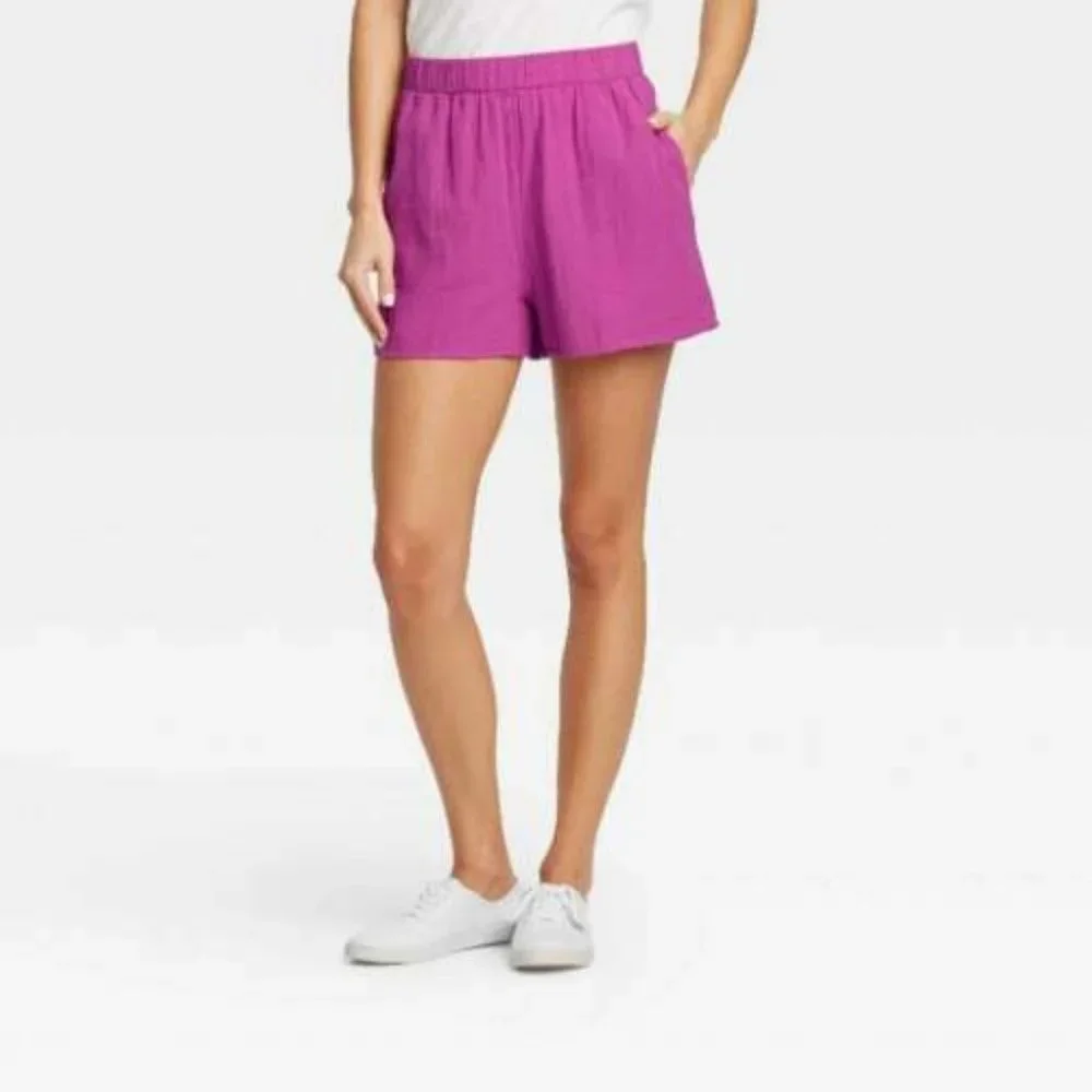 NEW Fuchsia Pink Sz XS Elastic Waist Cotton Pull On Shorts Side Pockets